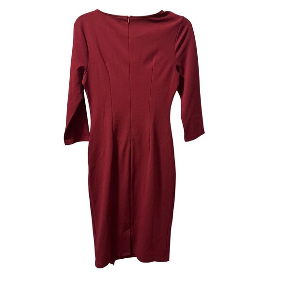 Musol Burgundy Dress With 3/4 Sleeves & Back Zipper Size M Polyester/Spandex Ble - Picture 8 of 12